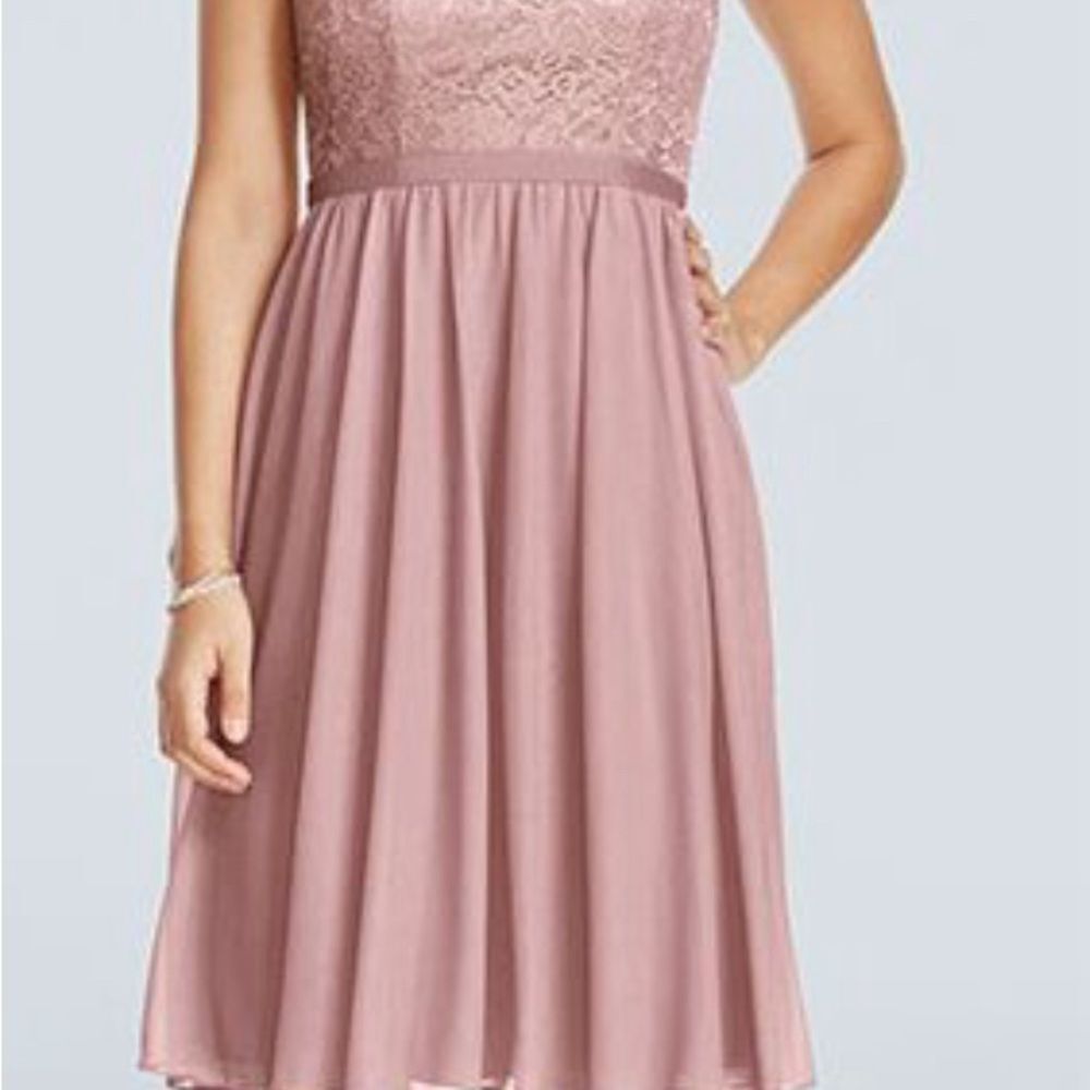 David's Bridal Womens Formal Short Dress One Shoulder Lace Sz 14 Bridesmaid Prom - Picture 10 of 10